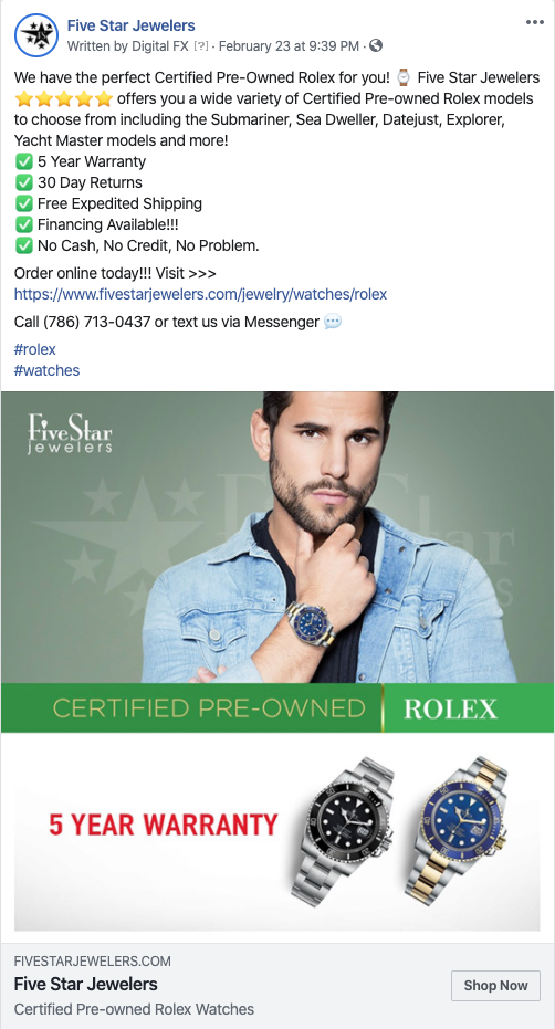 Five Star Jewelers Facebook Ads