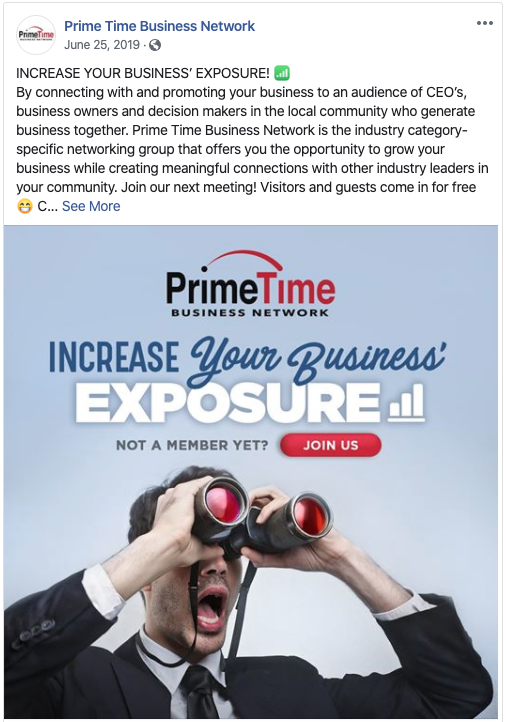 Prime Time Business Network Linkedin Post