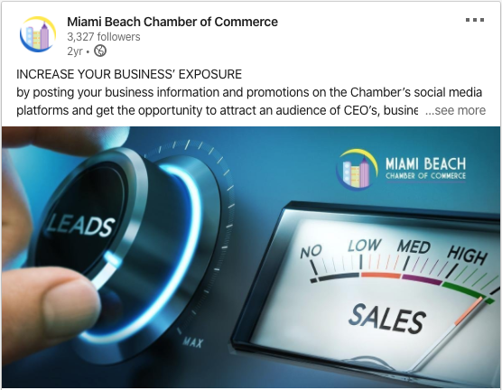 Miami Beach Chamber of Commerce Linkedin Post