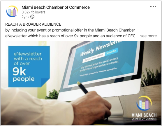 Miami Beach Chamber of Commerce Linkedin Post